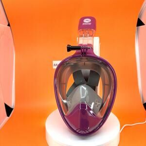Snorkel Mask- 180 Degree Panoramic Full Face Design in Plum, Size Small/Medium